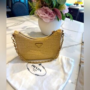 Prada Raffia Re-edition Gold Crossbody Bag